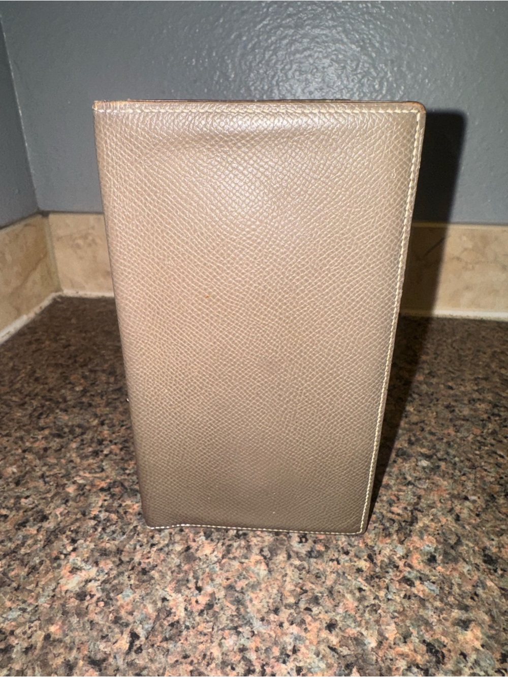 Hermes Citizen Twill Long Wallet Epsom Leather Taupe Bifold